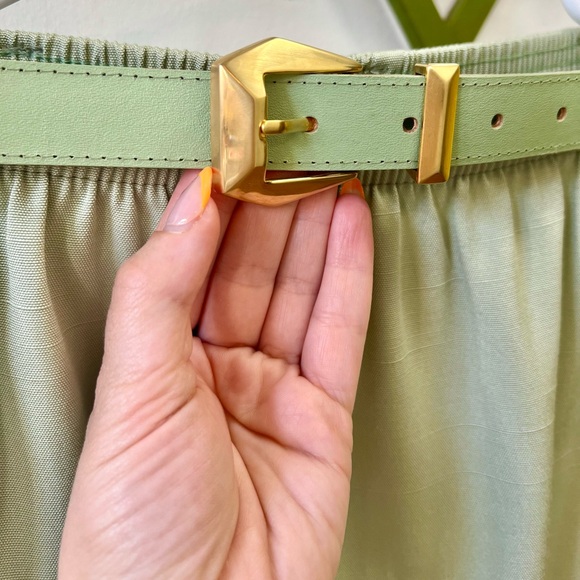 80s Vintage 🌿 Alfred Dunner Sage Green Skirt w Belt - Picture 2 of 3
